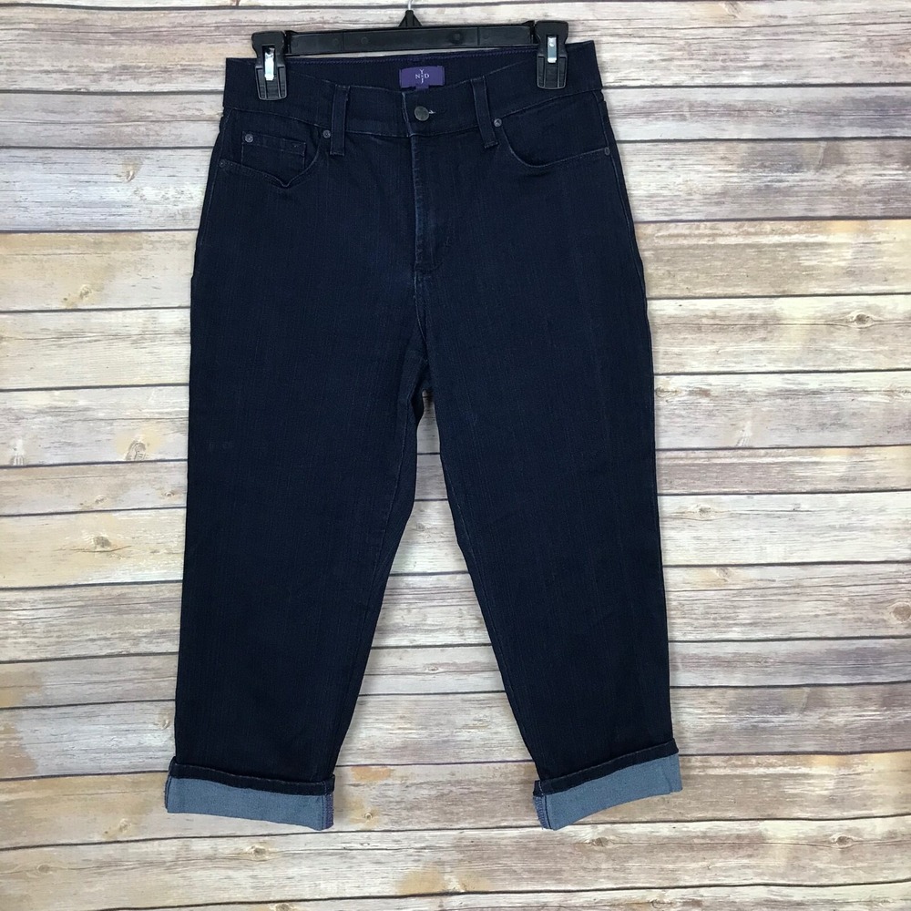 NYDJ Jeans Womens 4 Mid Rise Straight Leg Crop Dark Wash Cuffed Denim Stretch